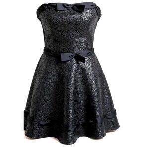 Betsey Johnson Sz4 Blk Embroidered Sequin Strapless Sweetheart Crinoline  Dress‎